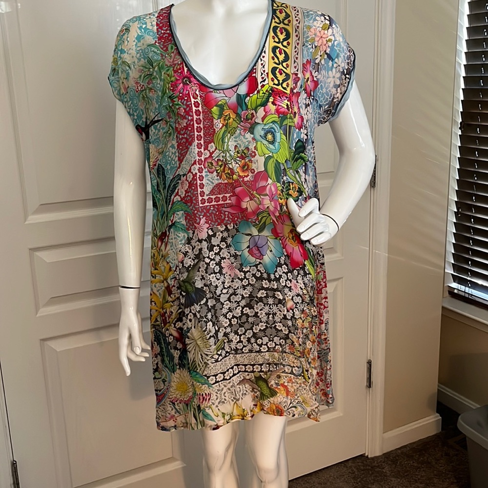 Johnny Was beach coverup/dress. Sheer multicolored. Size L